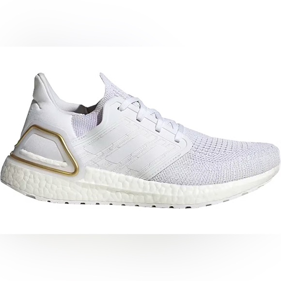 Adidas Women’s Ultra Boost 20 Cloud White Gold Metallic Heel (Size: 7.5) EUC - Picture 1 of 17